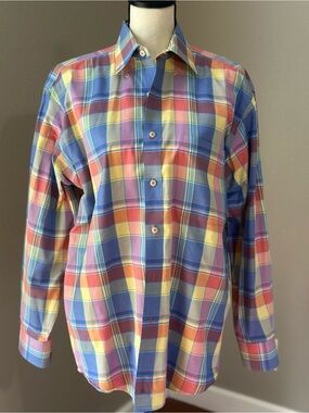 Multicolored Alan Flusser plaid button-down shirt made of 100% cotton